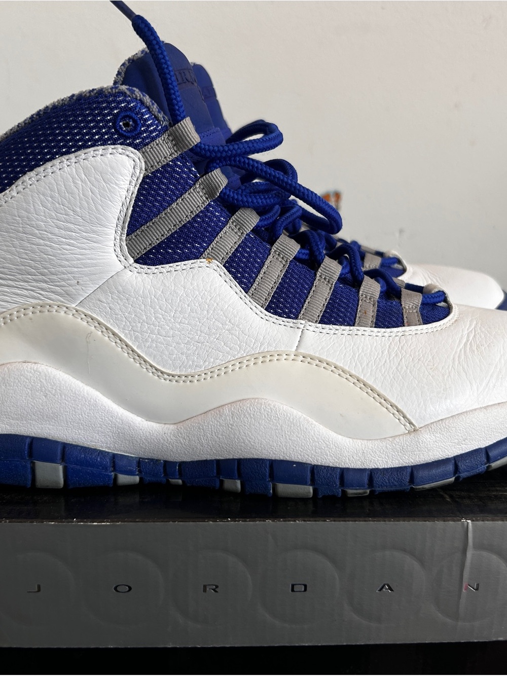 Men’s Jordan 10 White and Royal Blue High-Top Sneakers